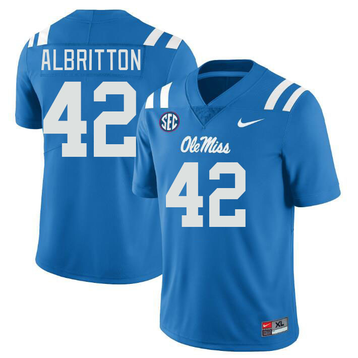 Ole Miss Rebels #42 Jason Albritton College Football Jerseys Stitched Sale-Power Blue